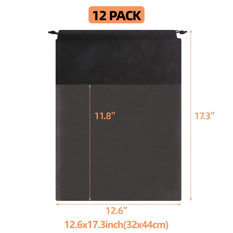 TENABORT 12 Pack Portable Shoe Bags for Travel Large Shoes Pouch Storage Organizer Clear Window with Drawstring for Men and Women Black - Image 2